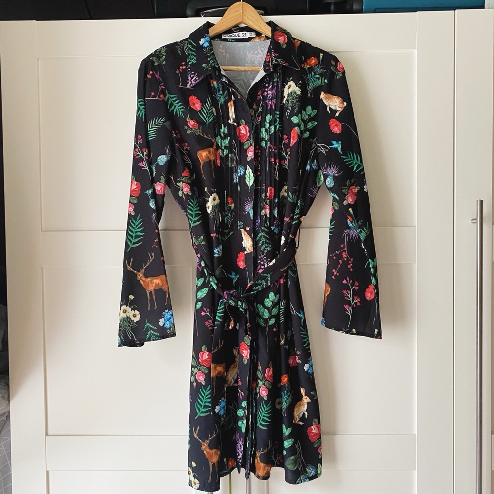 ASOS Black Floral & Wildlife Long Sleeve Dress